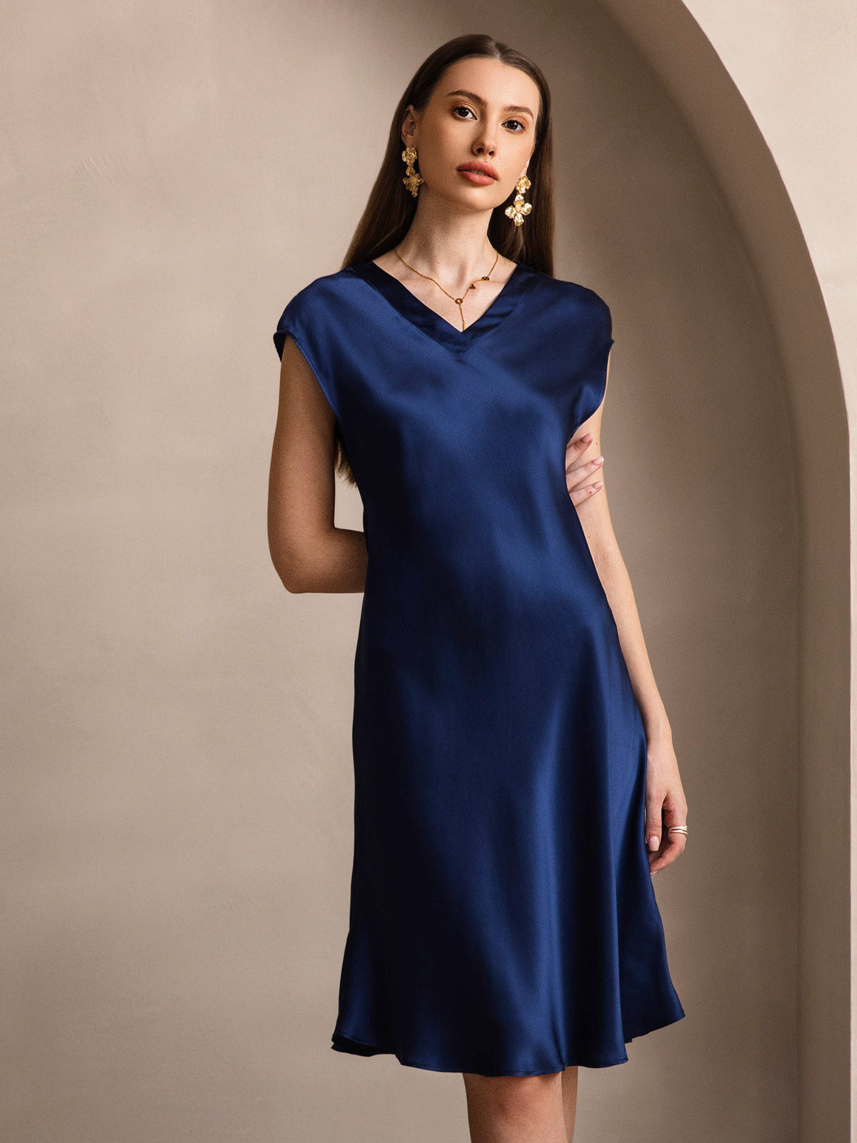 Pure Silk Elegant Cap Sleeve Dress