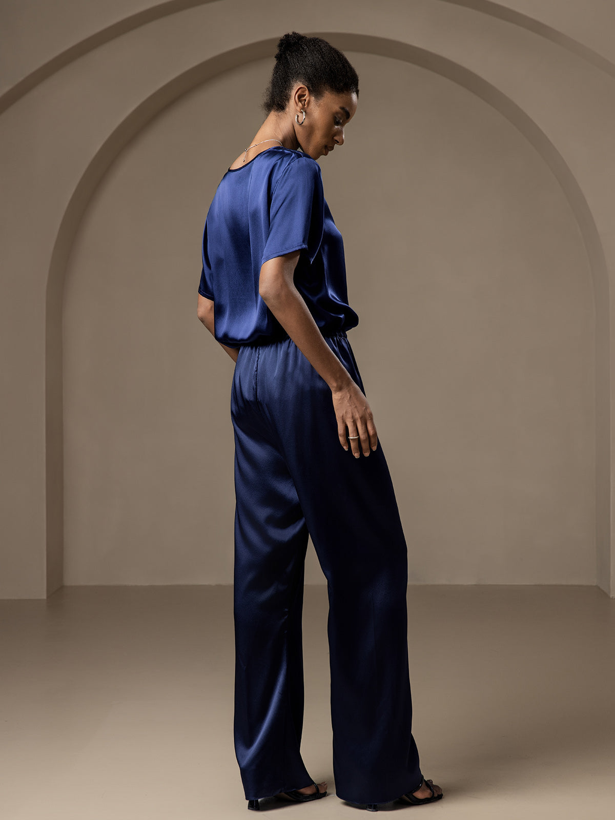 Pure Silk Wide Leg Women's Pants with Elastic Waist Design