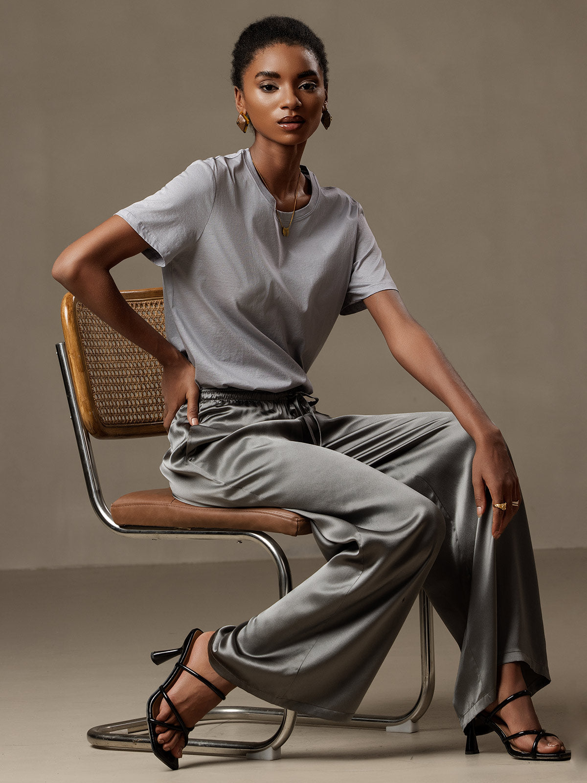 Pure Silk Wide Leg Women's Pants with Elastic Waist Design