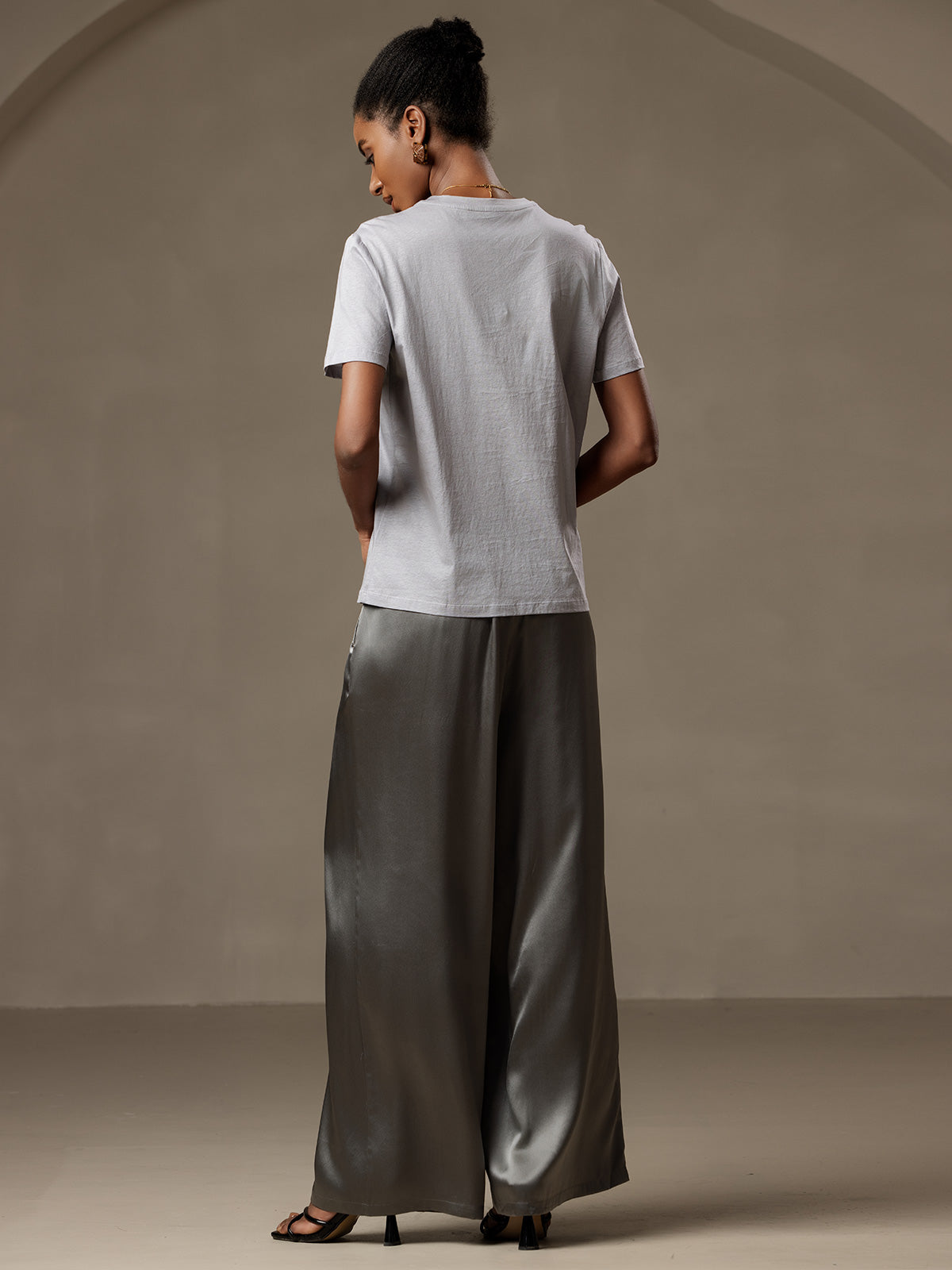 Pure Silk Wide Leg Women's Pants with Elastic Waist Design