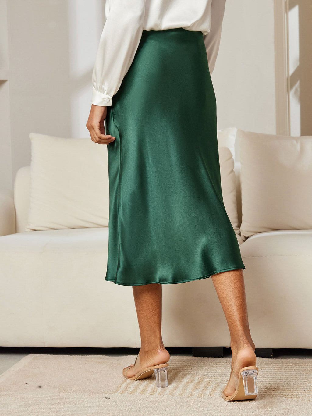 19Momme Pure Silk Long Straight Skirt with Stretch Waist Design