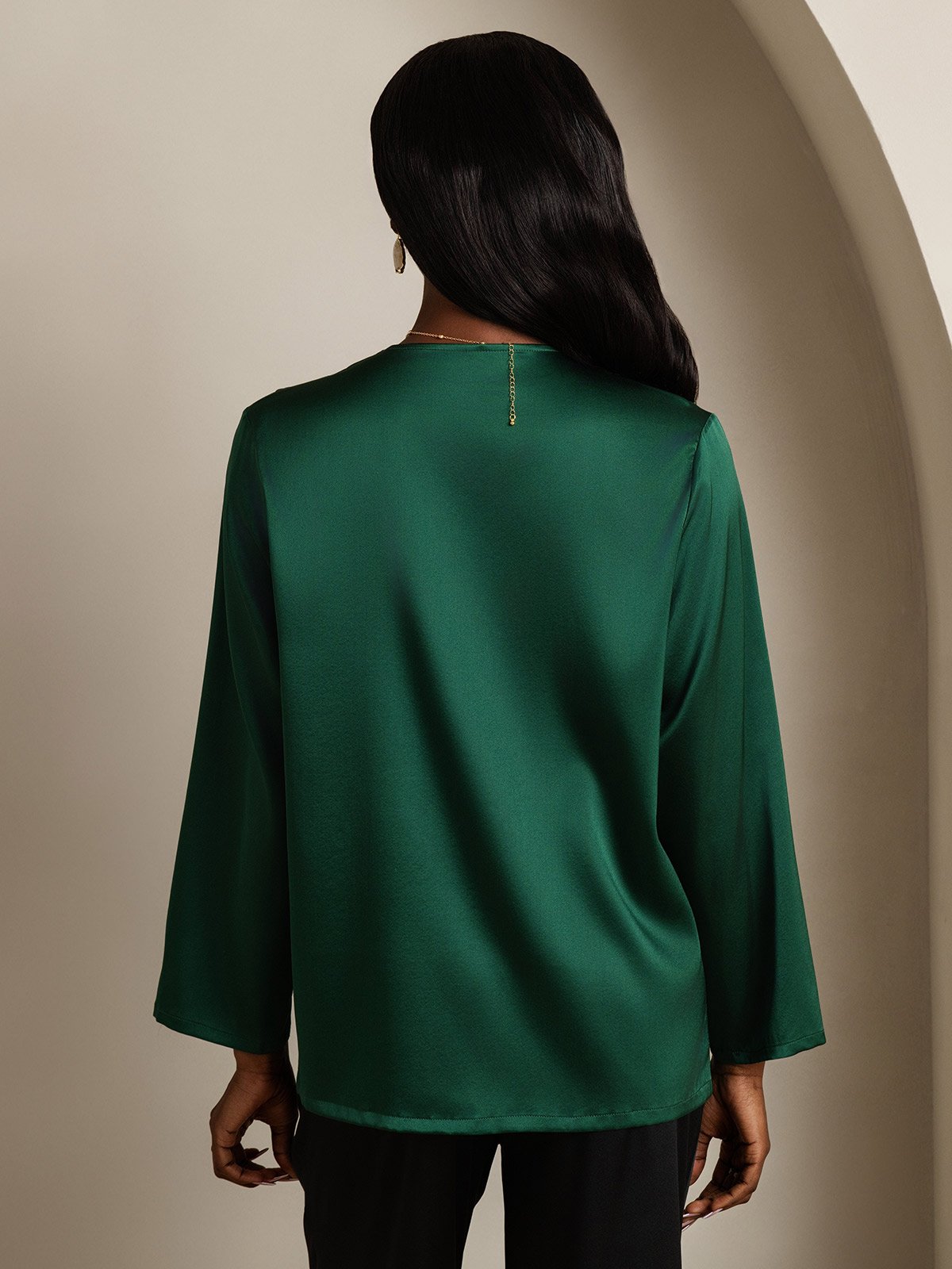 19Momme Silk Long Sleeve V-Neck Blouse