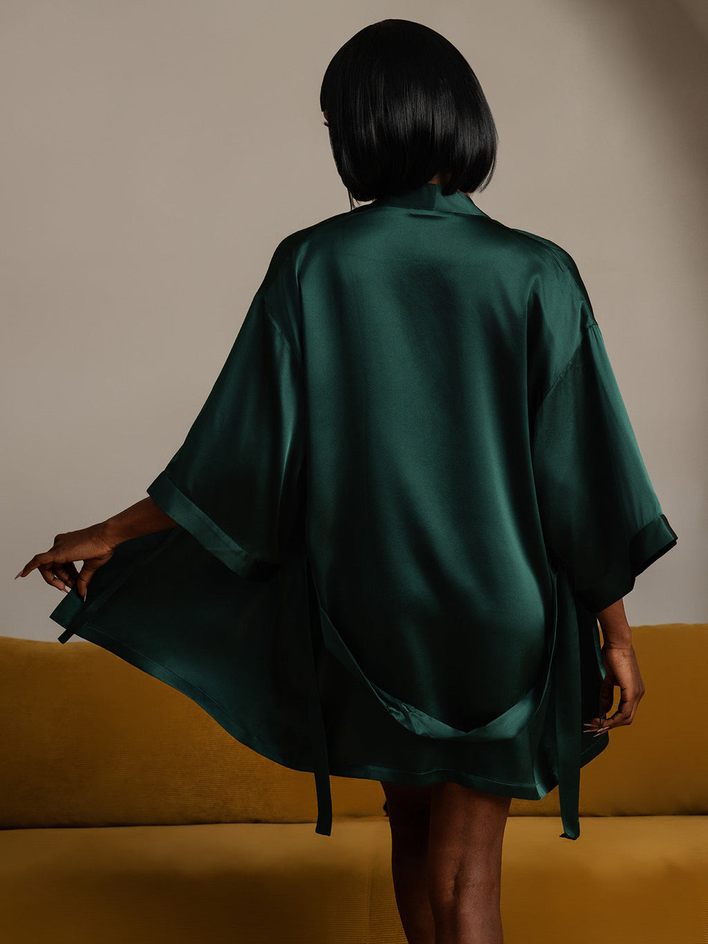 Glossy Pure Silk Kimono Robe For Women