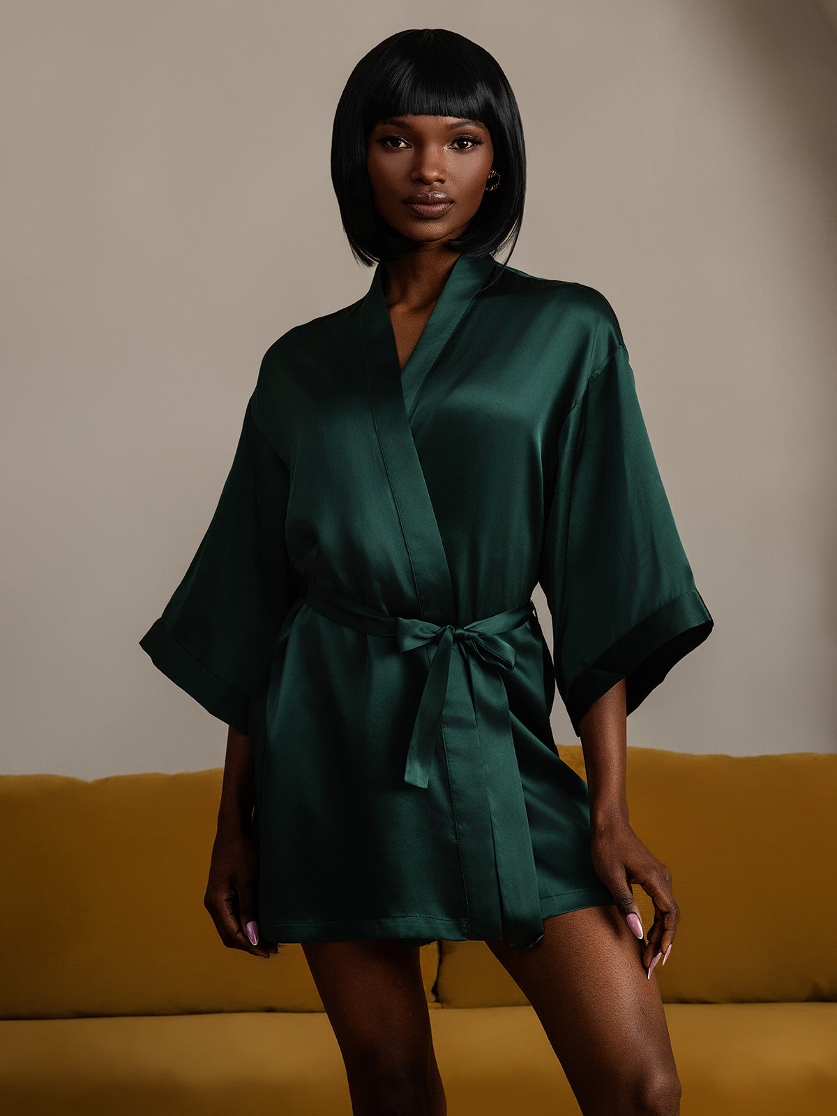 Glossy Pure Silk Kimono Robe For Women