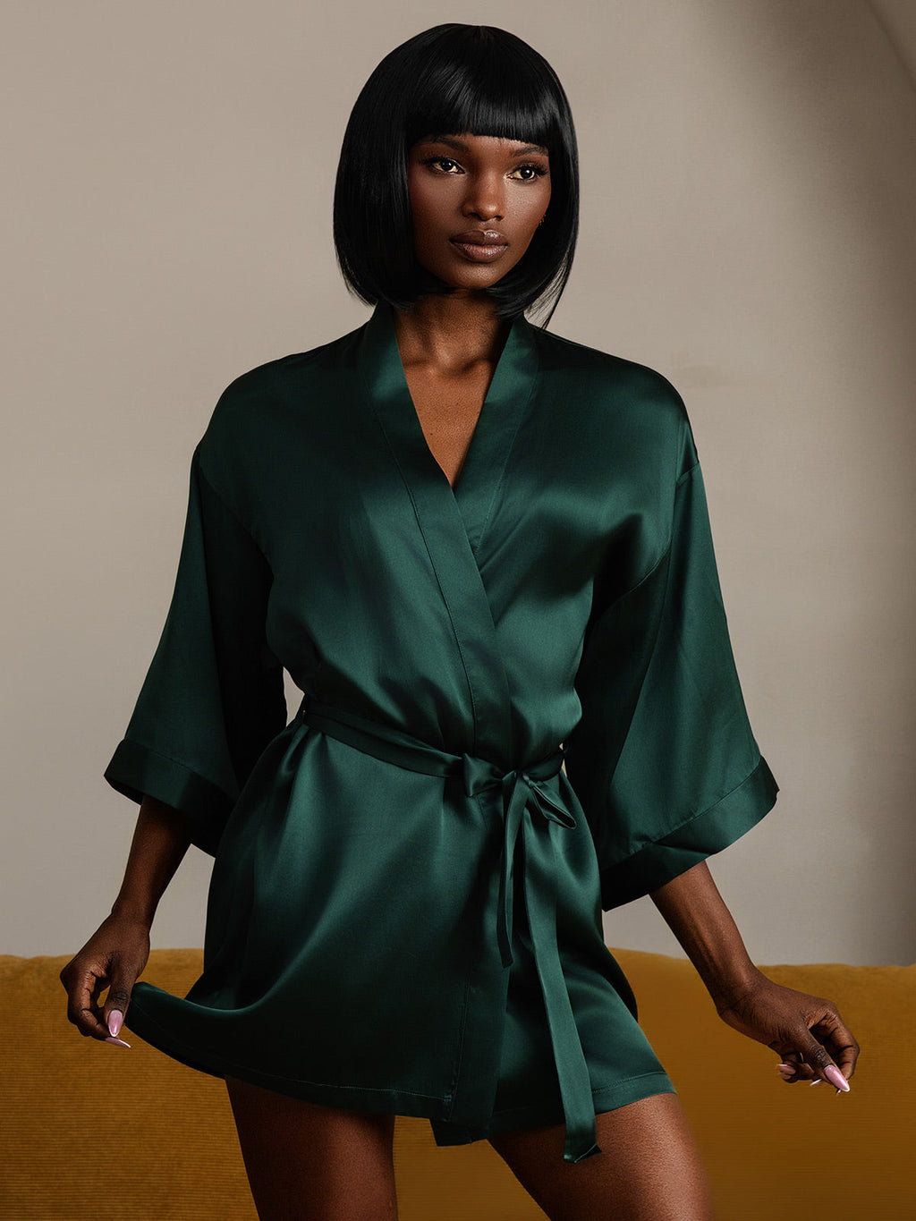 Glossy Pure Silk Kimono Robe For Women