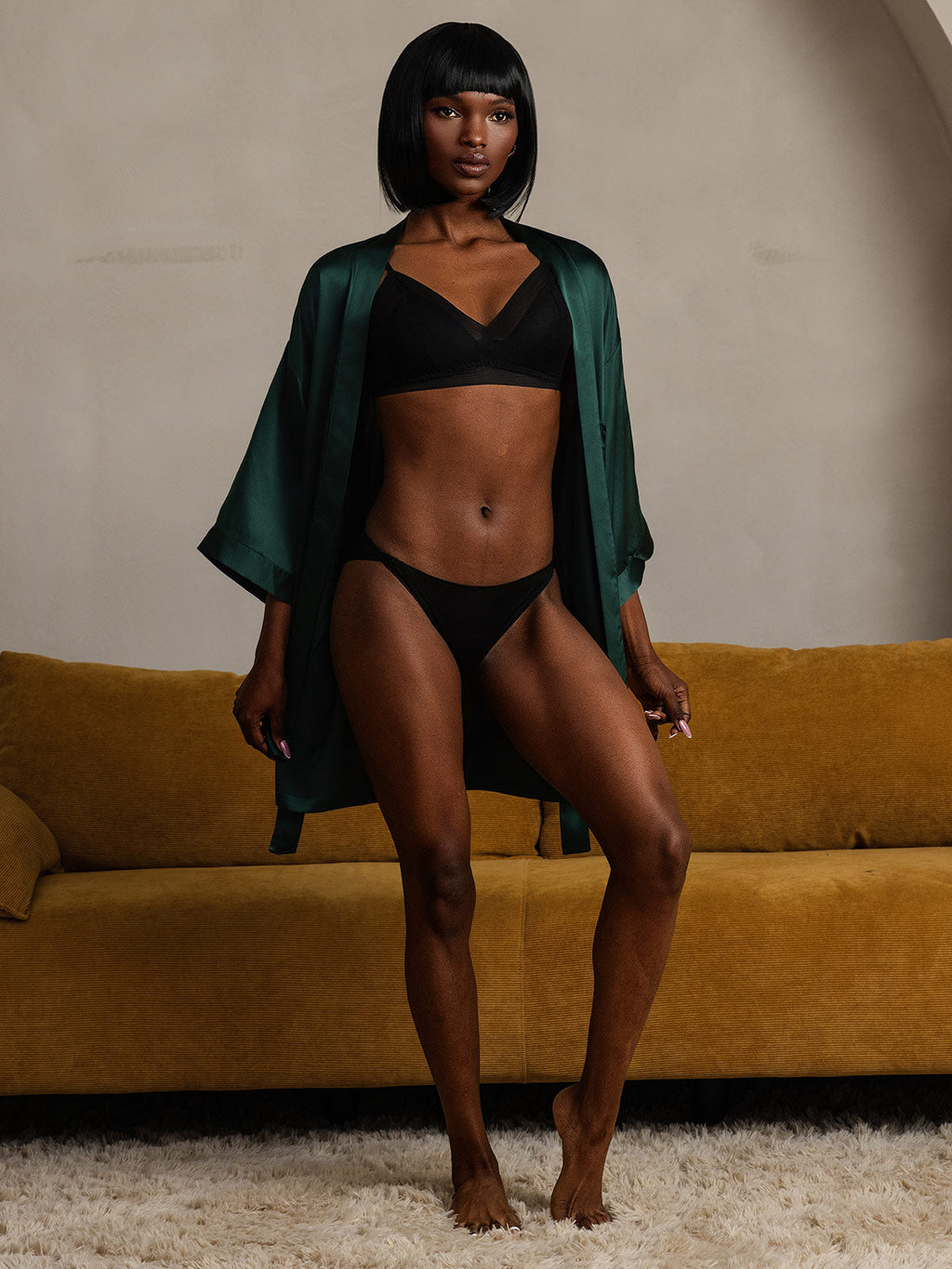 Glossy Pure Silk Kimono Robe For Women
