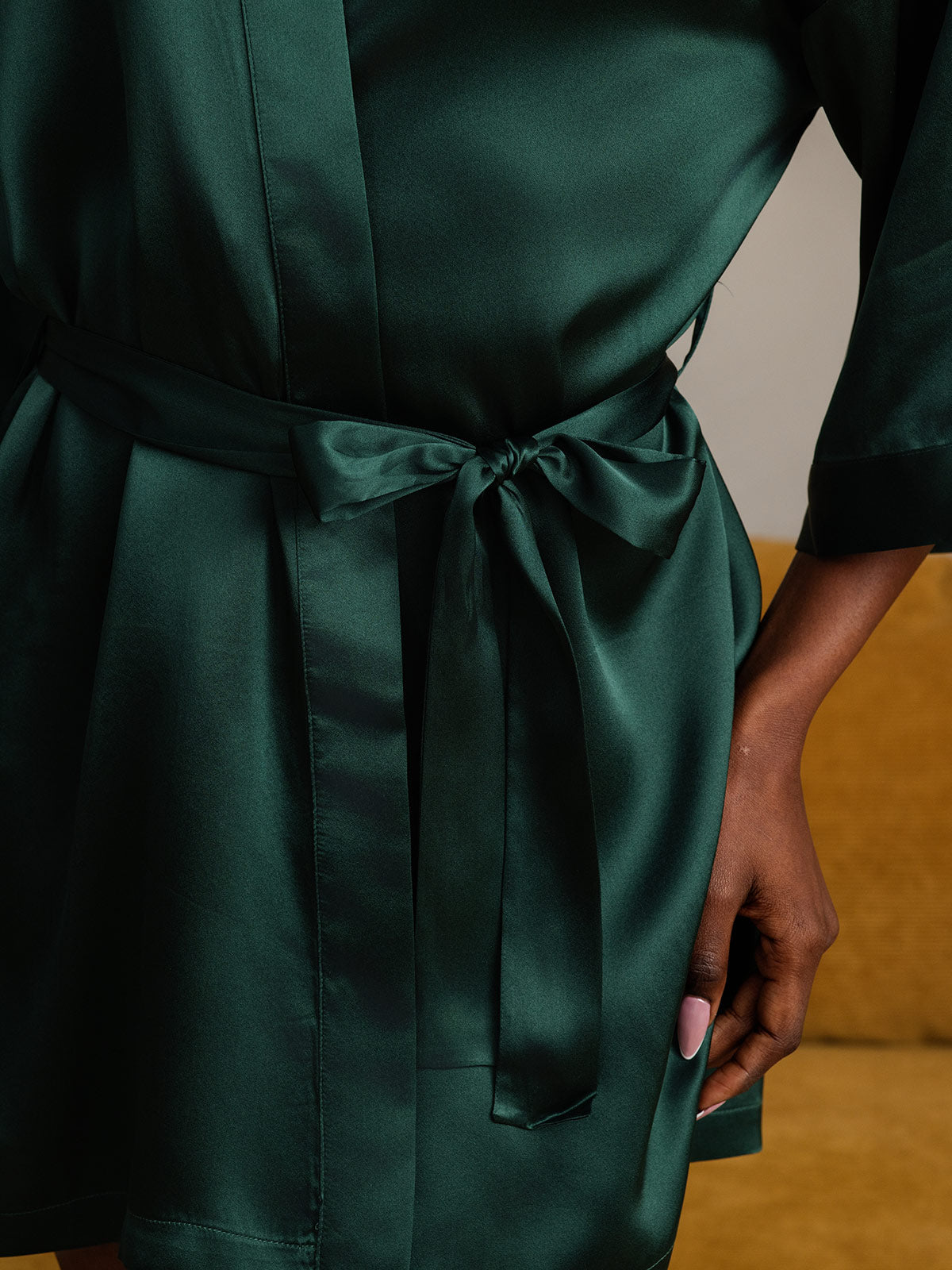 Glossy Pure Silk Short Kimono Robe For Women
