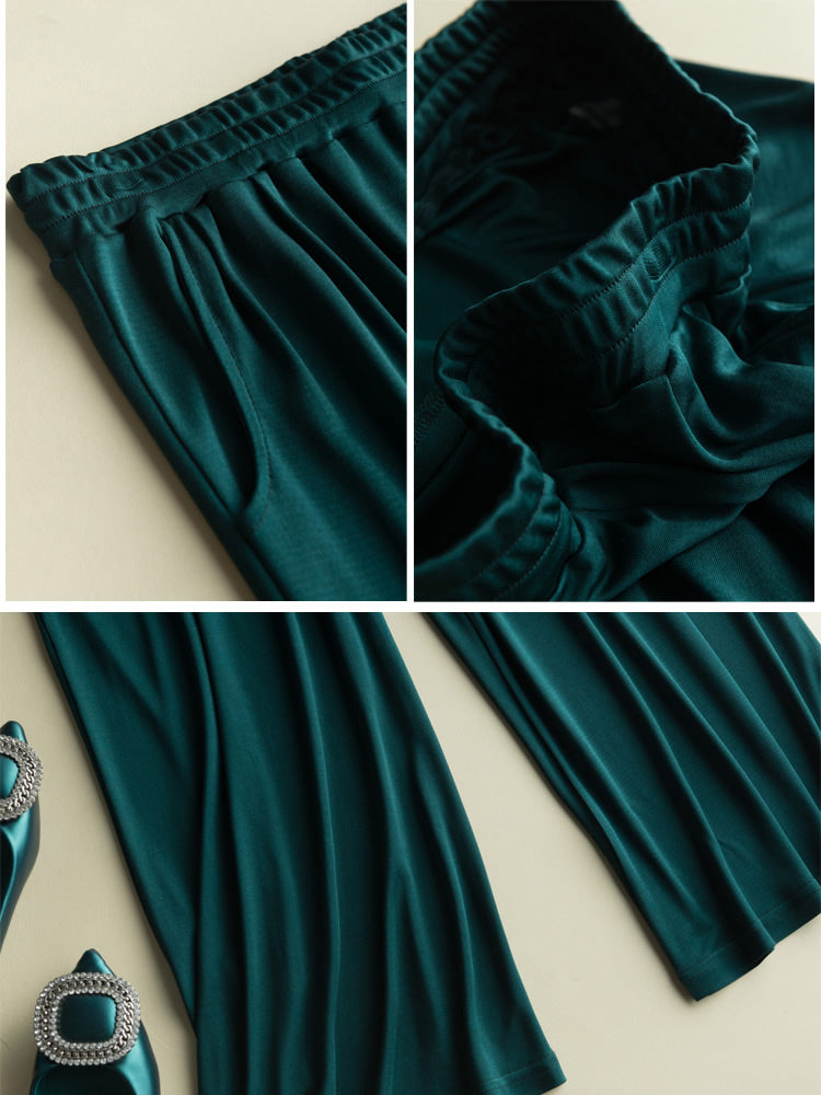 Women's Silk Knitted Wide Leg Cropped Pants