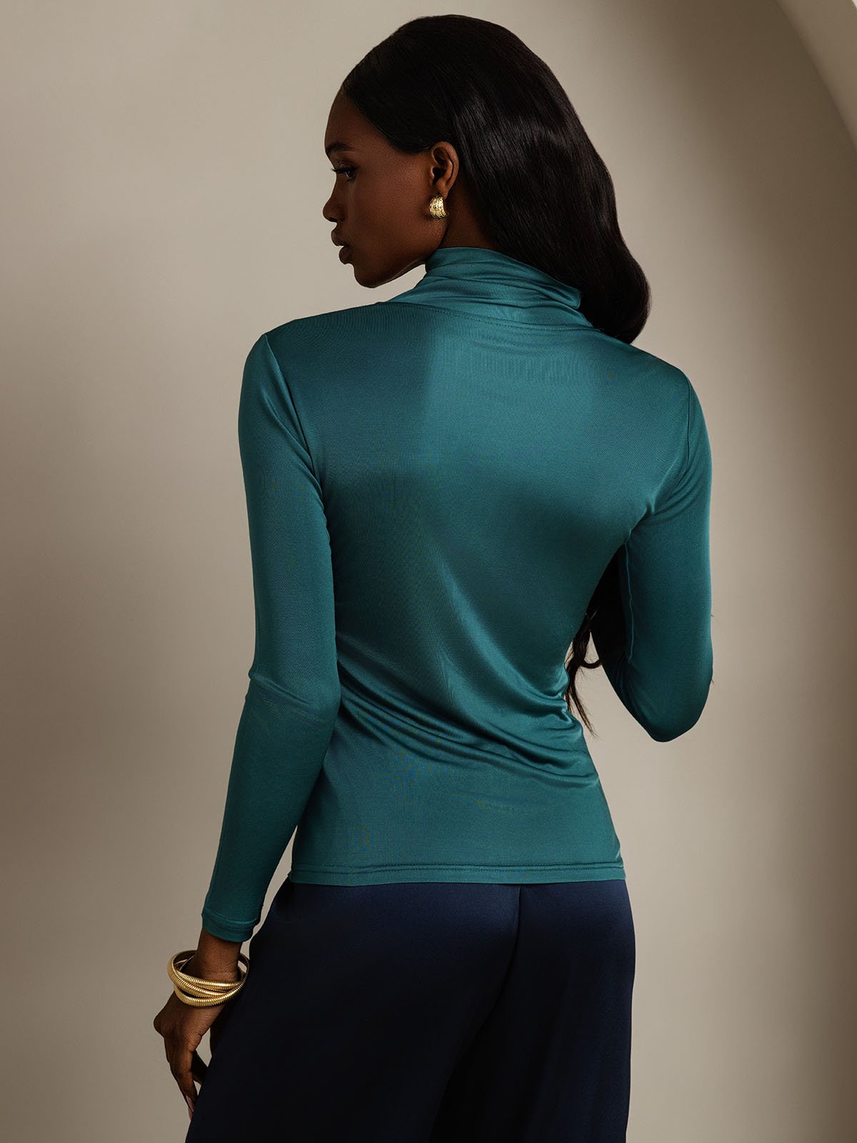 Silk Blend High Neck Long-Sleeved T-Shirt