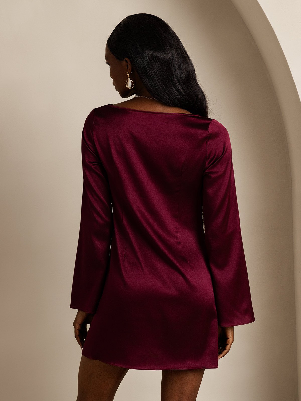 19Momme Silk Elegant Long Sleeve Dress