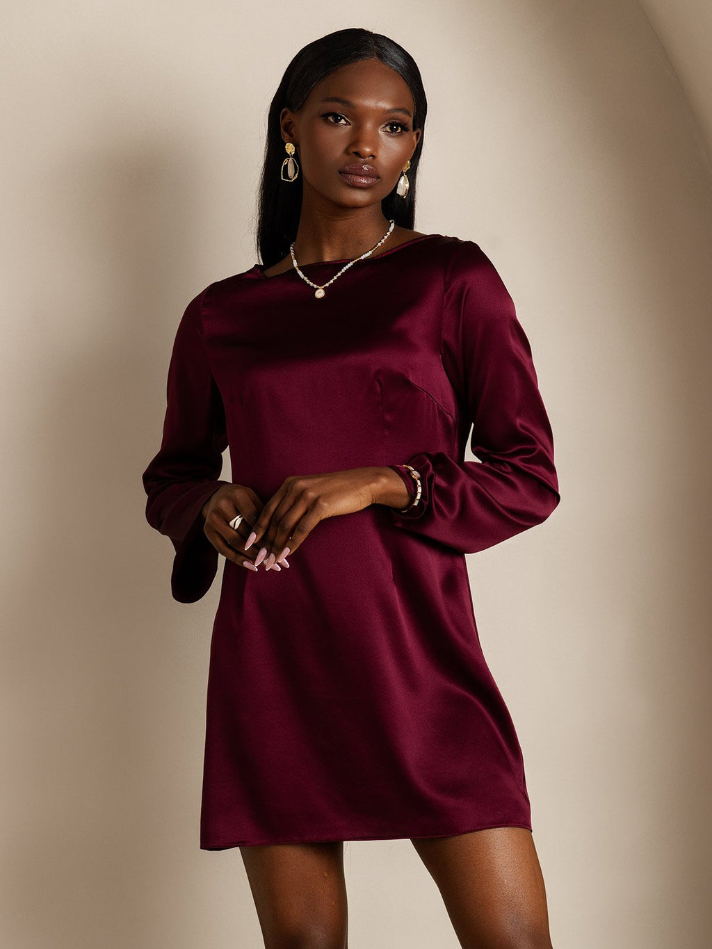 19Momme Silk Elegant Long Sleeve Dress