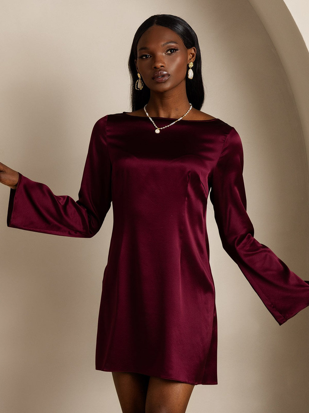 19Momme Silk Elegant Long Sleeve Dress