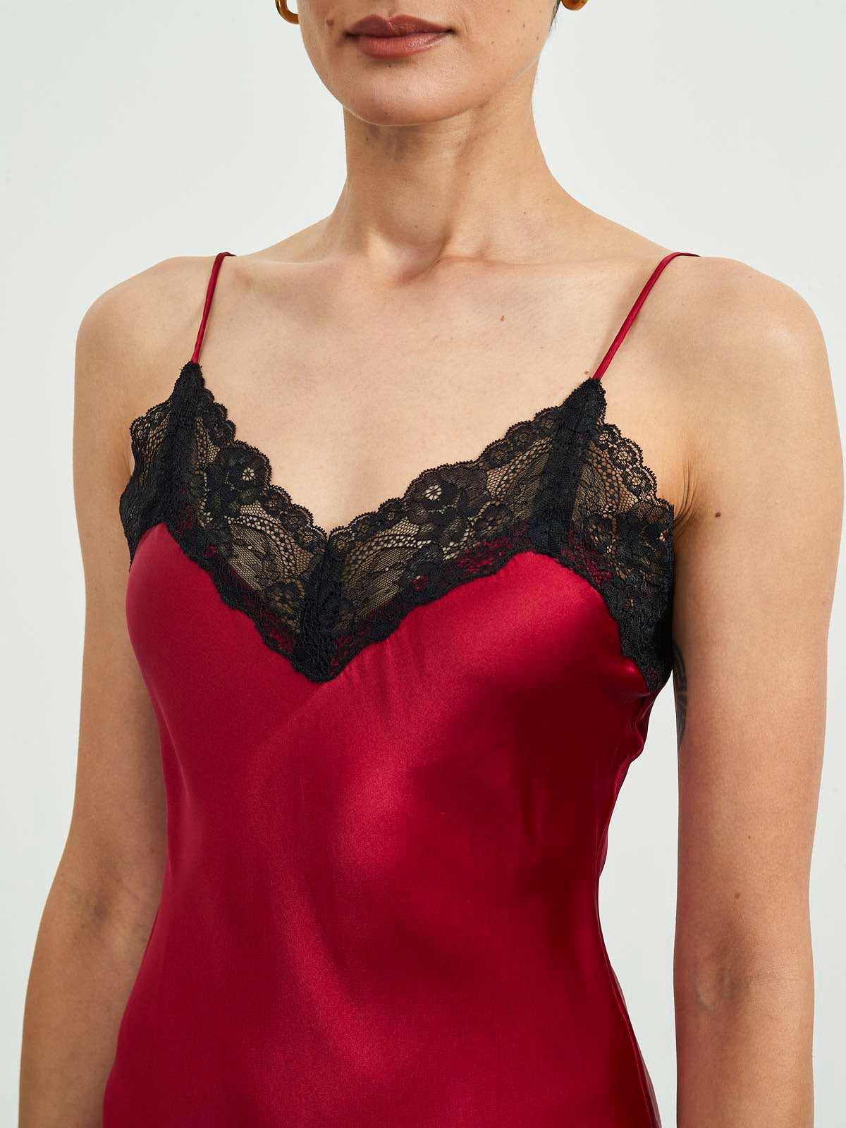 Pure Silk Spaghetti strap V-neck Short Nightgown