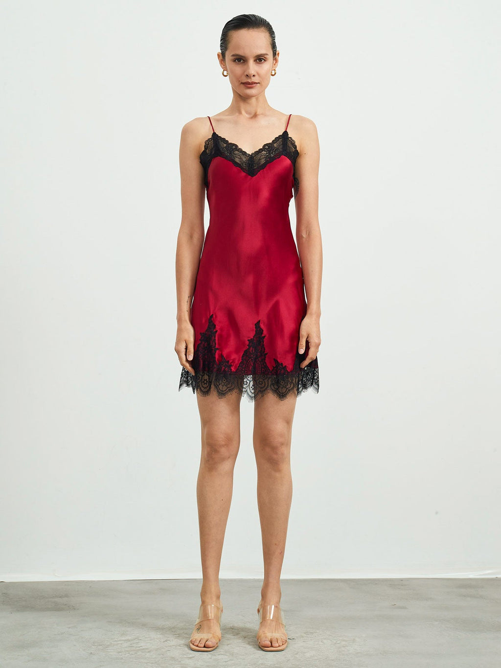 Pure Silk Spaghetti strap V-neck Short Nightgown