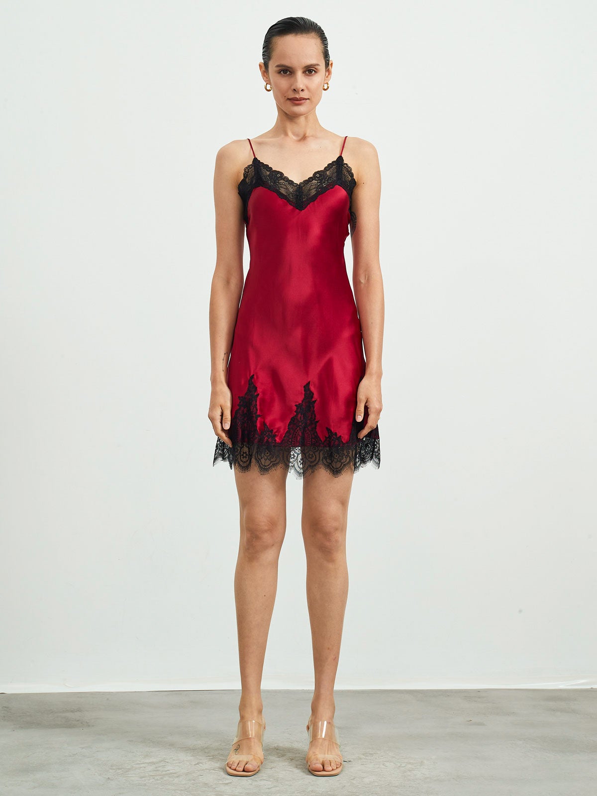 Pure Silk Spaghetti strap V-neck Short Nightgown