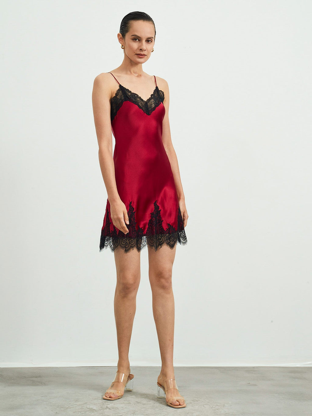 Pure Silk Spaghetti strap V-neck Short Nightgown