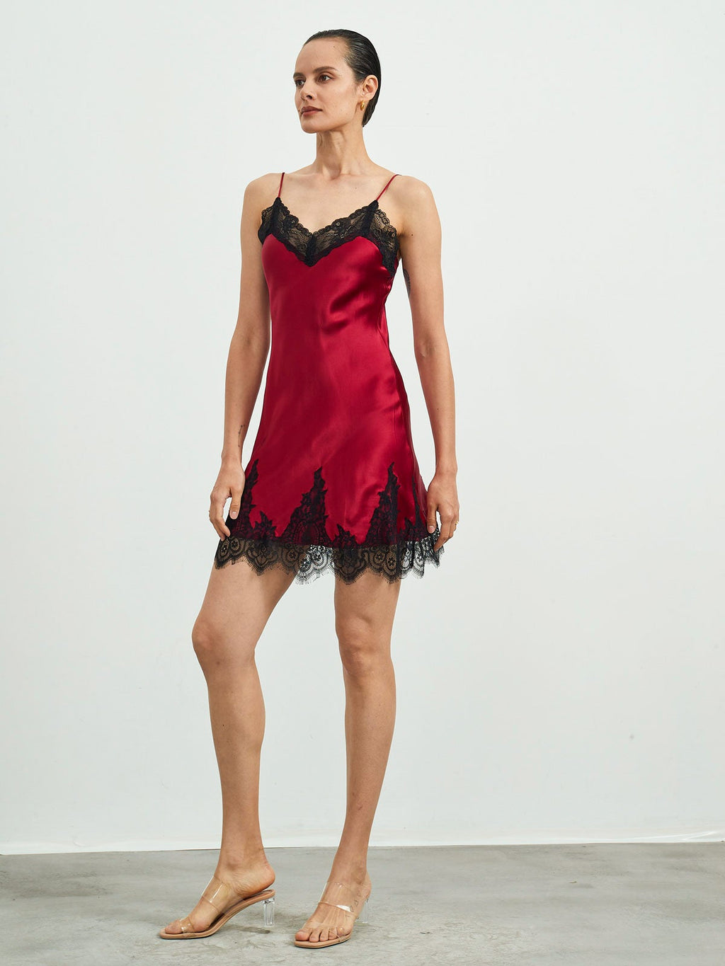 Pure Silk Spaghetti strap V-neck Short Nightgown