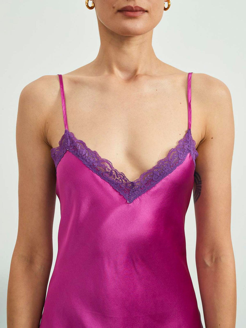 Women's Pure Silk Spaghetti Strap Short Nightgown with Lace Split Design