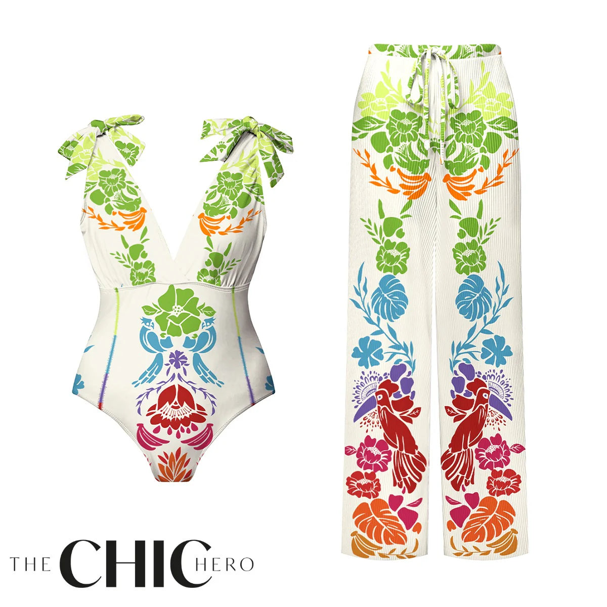 Tropical Graphic One-Piece Swimsuit&Pants