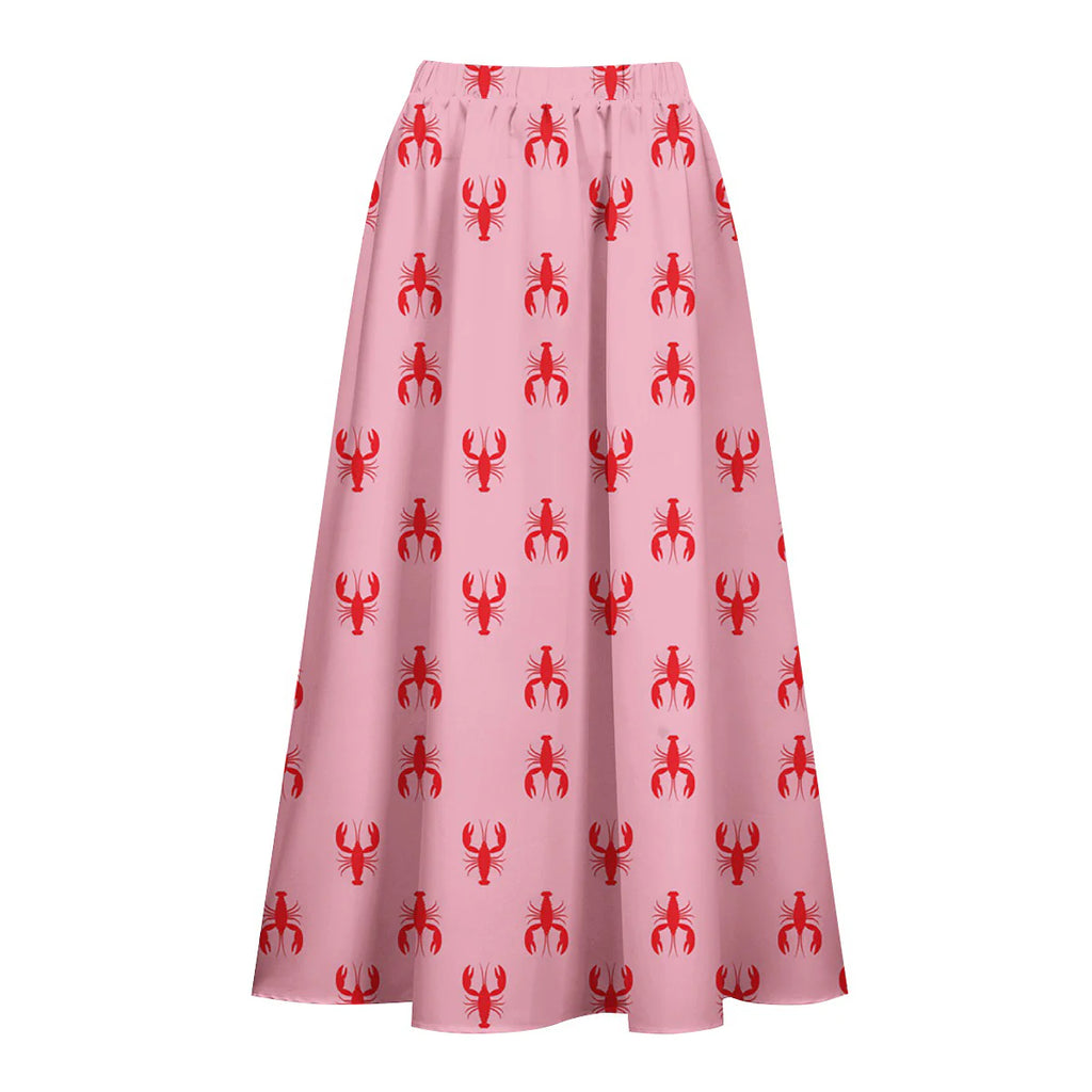 Pink Crayfish One-Piece Swimsuit&Skirt