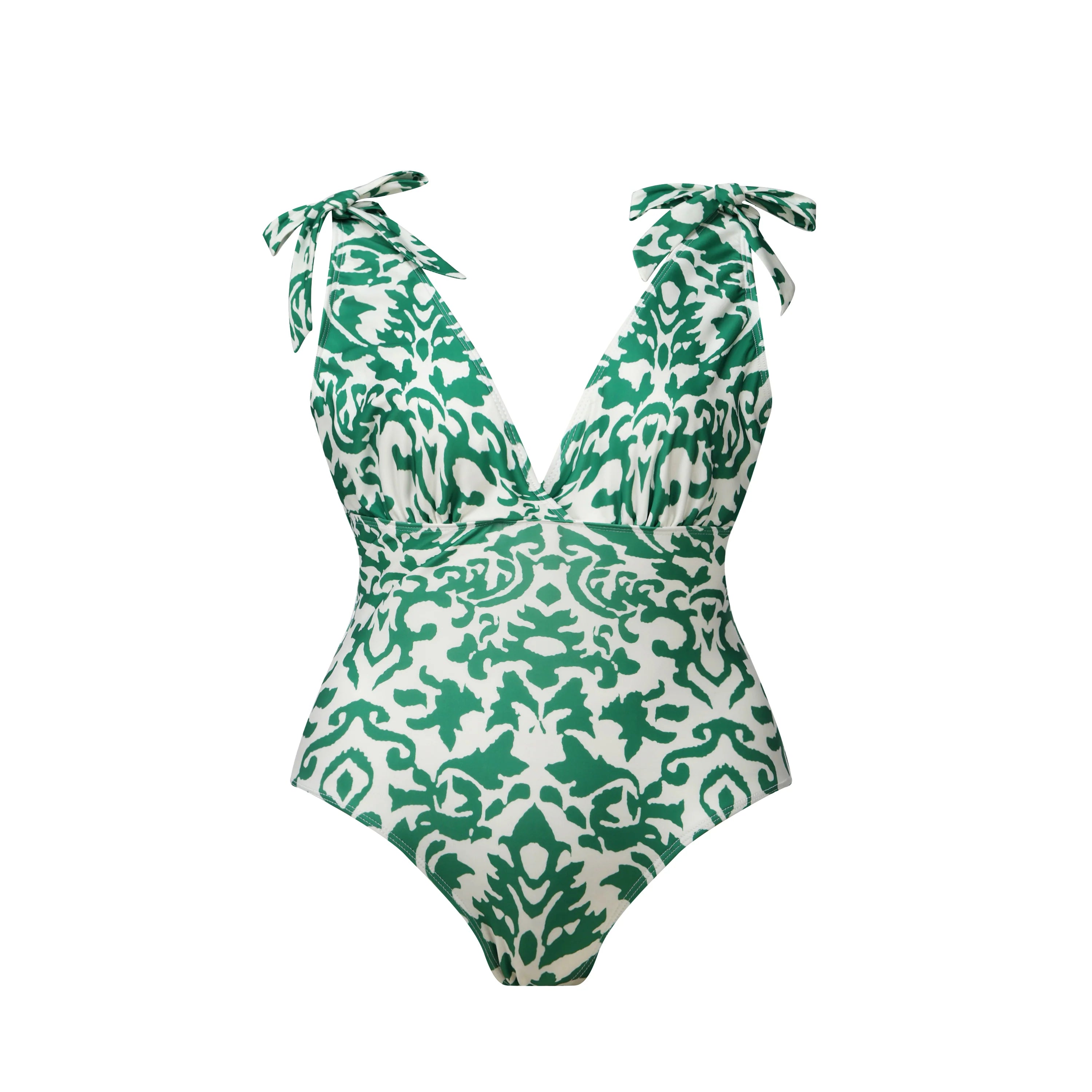 Green Boho Breeze Floral Tie-shoulder One Piece Swimsuit&Skirt&Pants