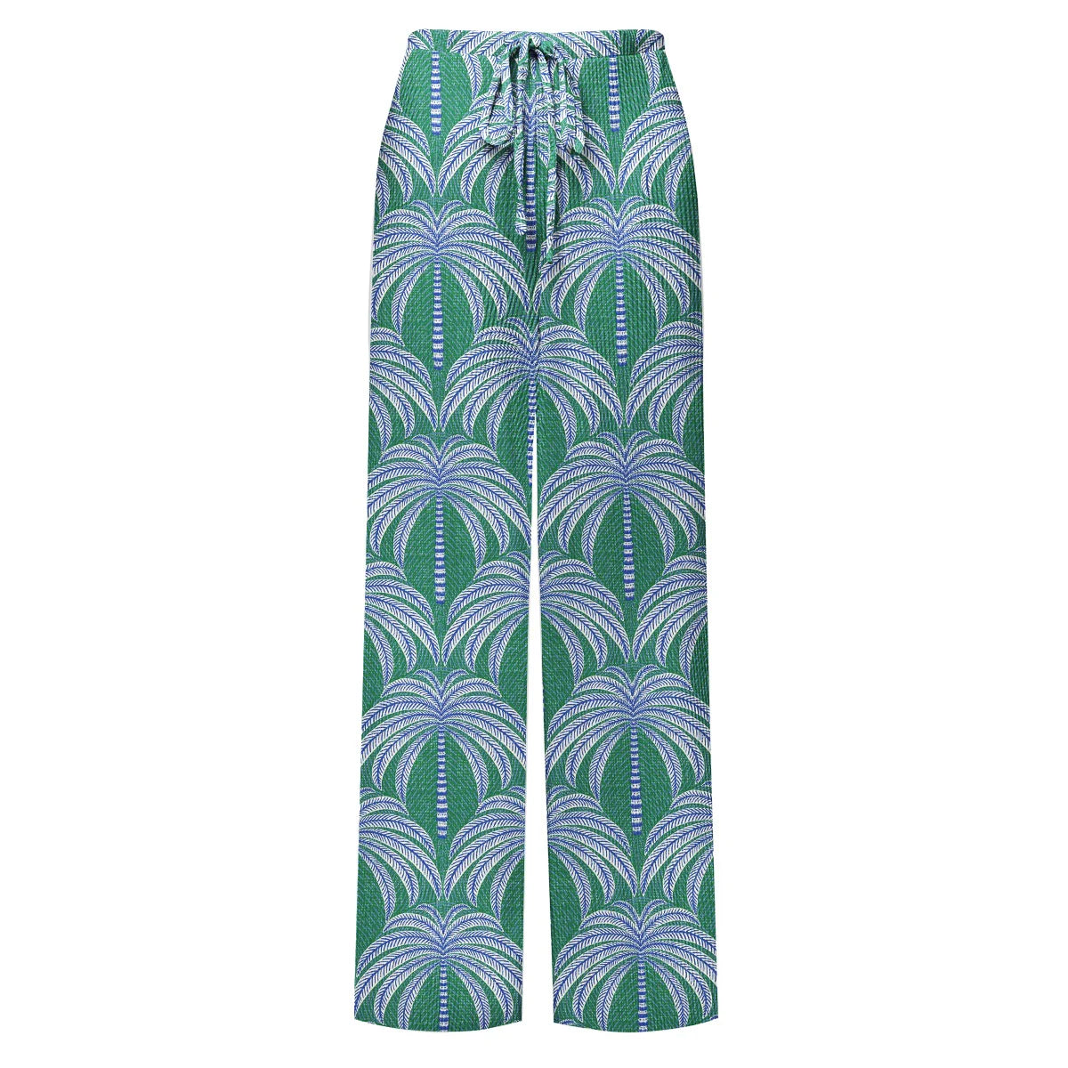 Green Palm Leaf Print and Bow One-Piece Swimsuit&Pants