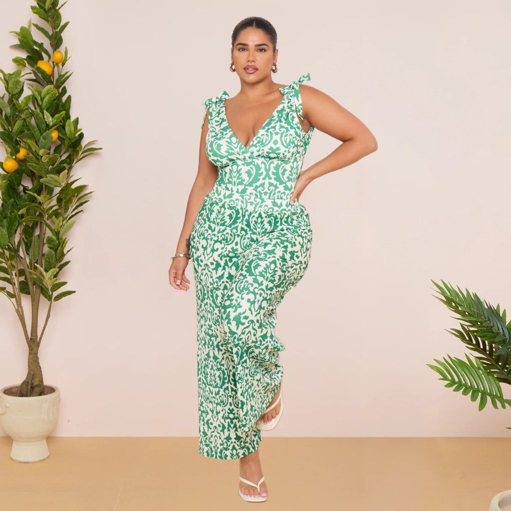 Green Boho Breeze Floral Tie-shoulder One Piece Swimsuit&Pants