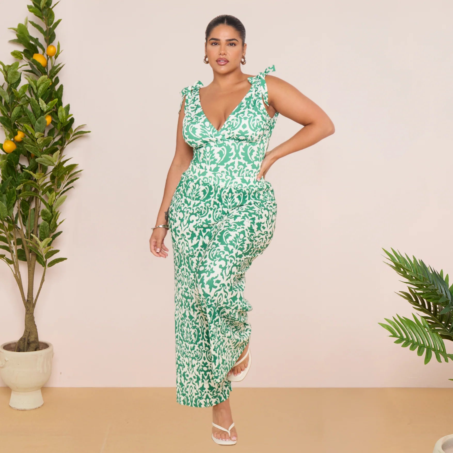 Green Boho Breeze Floral Tie-shoulder One Piece Swimsuit&Pants