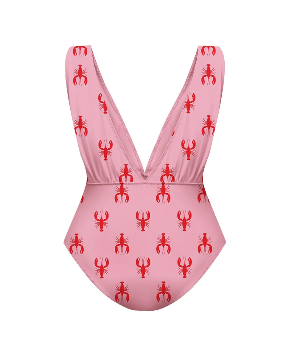 Pink Crayfish One-Piece Swimsuit&Skirt