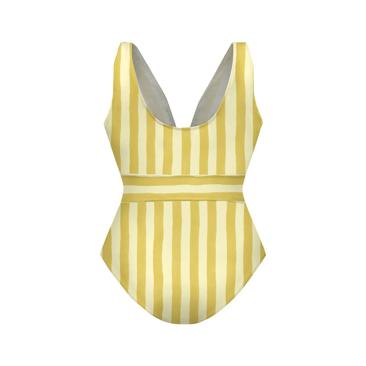 V Neck Retro Yellow Stripe Citrus Lemonade Print Swimsuit&Skirt&Pants
