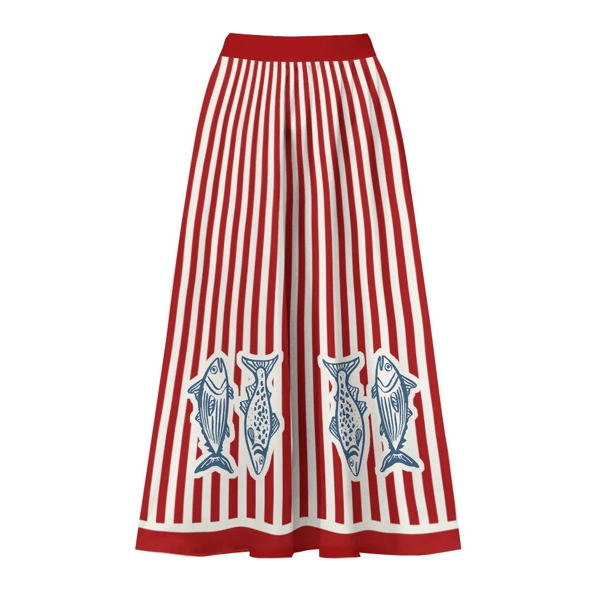 Vintage Nautical Fish Print & Striped One-Piece Swimsuit&Skirt