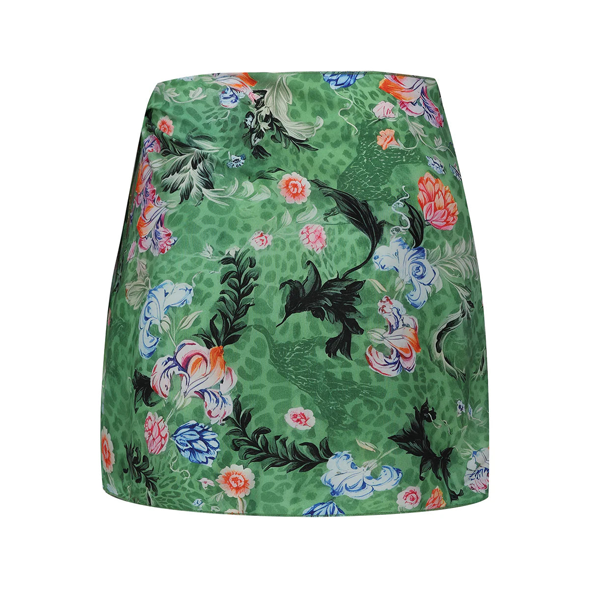 Green Tropical Florals One-Piece Swimsuit&Skirt