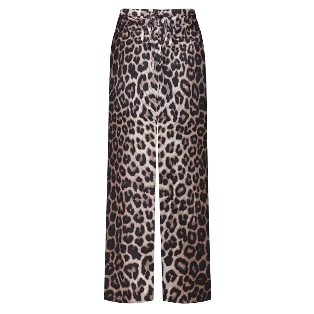 V Neck Lace Up Vintage Leopard Print Swimsuit&Skirt&Pants