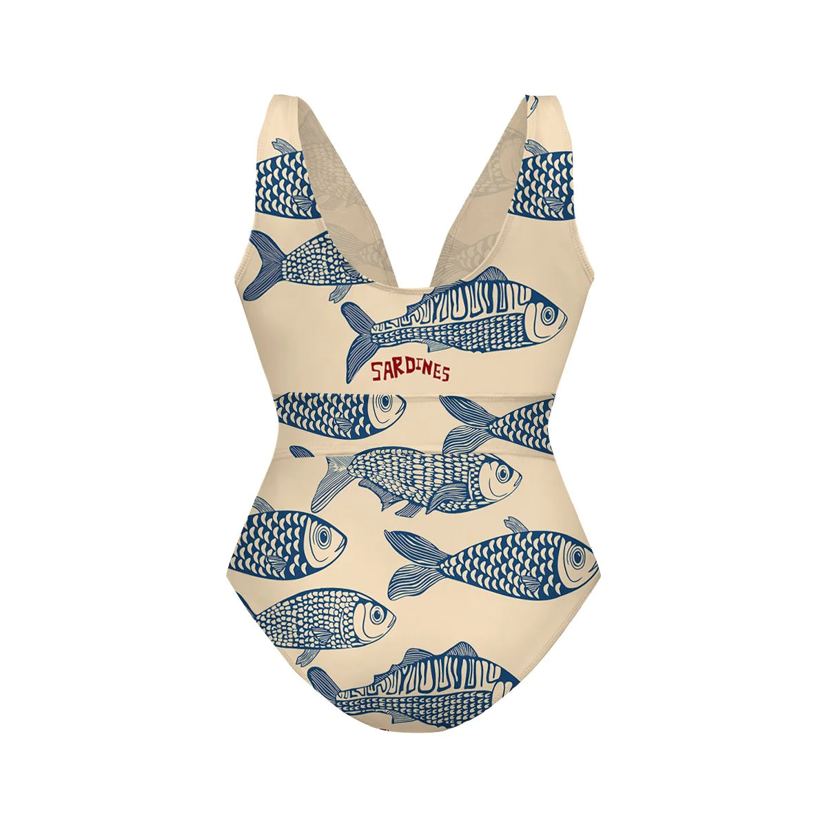 Nautical Sketch Sardine Print One-Piece Swimsuit&Skirt