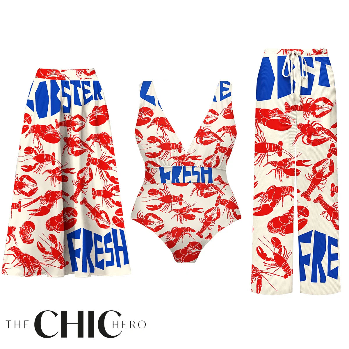 Seafood Lobster Crustacean Chic One-Piece Swimsuit&Skirt&Pants