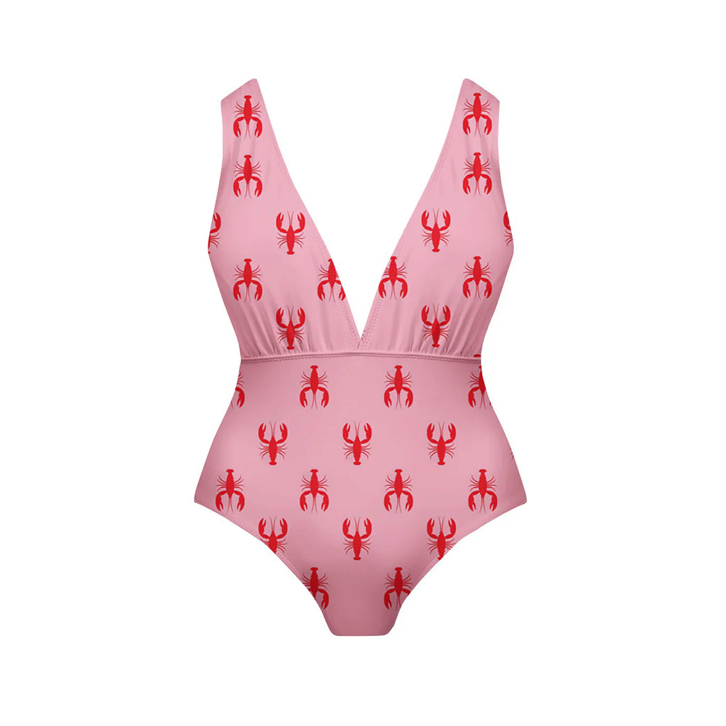 Pink Crayfish One-Piece Swimsuit&Skirt