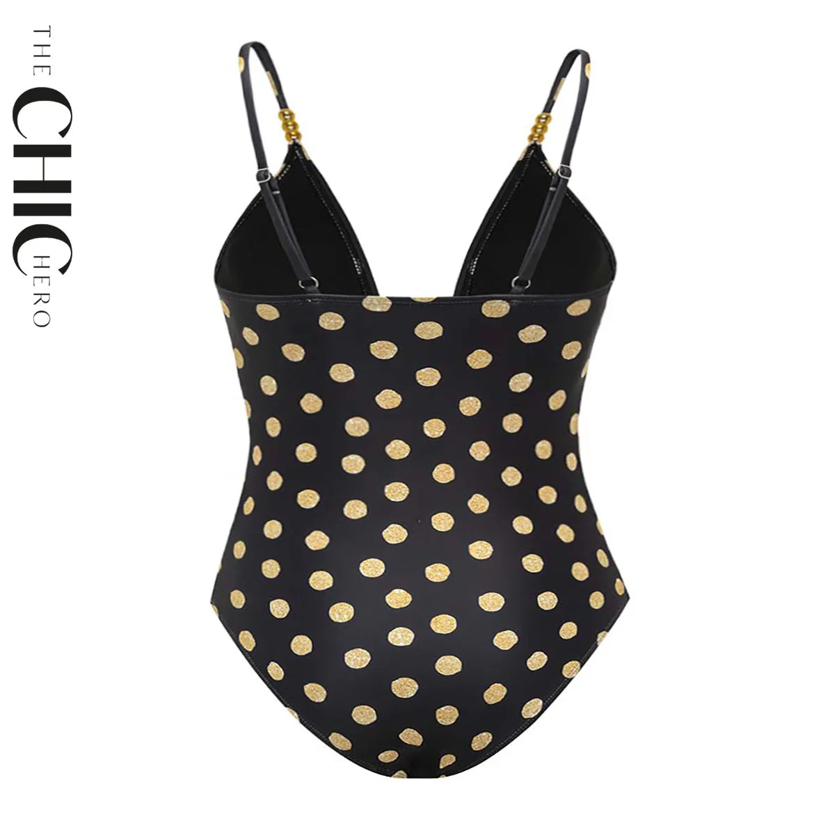Chic Gold Polka Dots One-Piece Swimsuit&Skirt