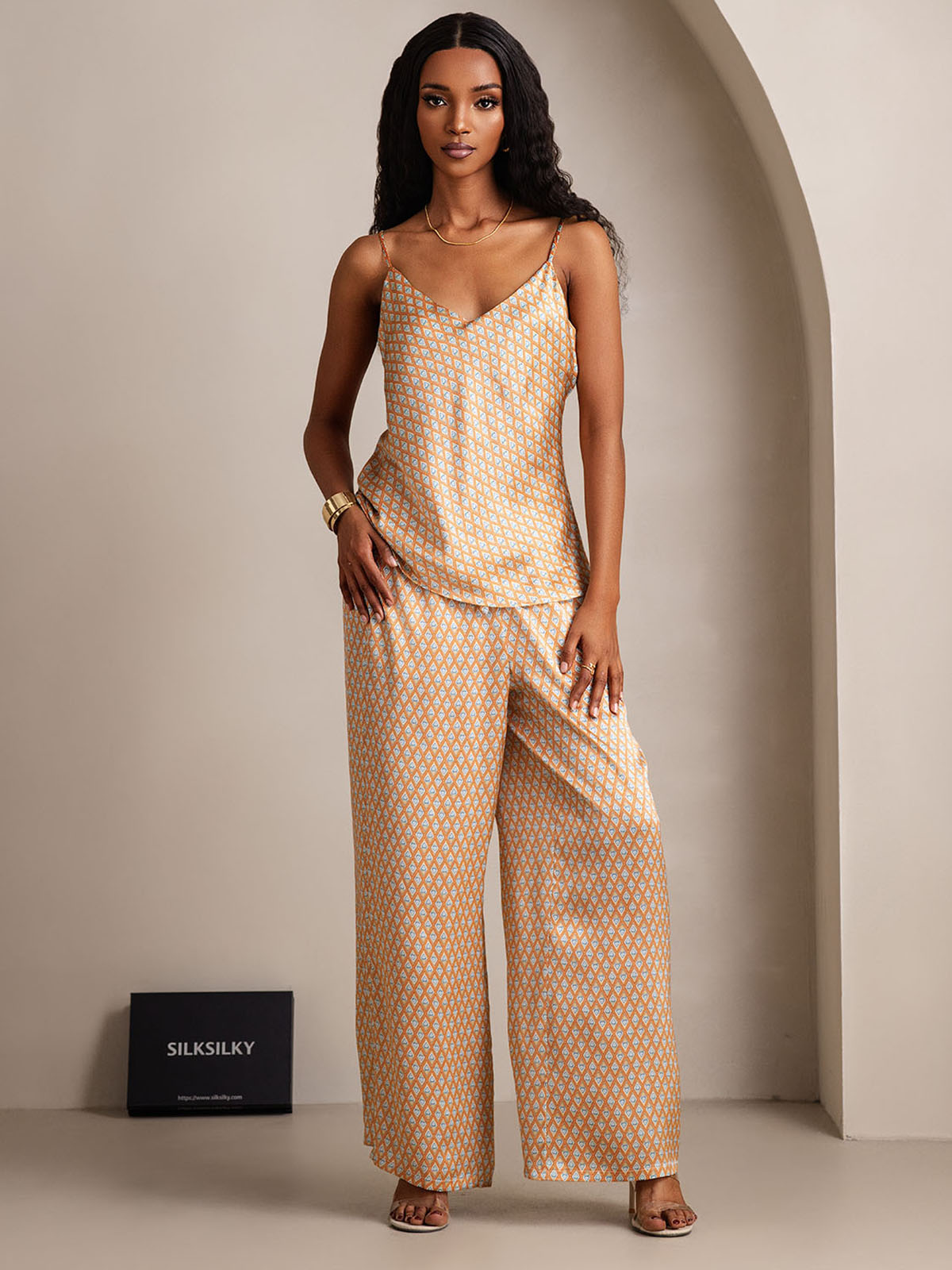 Pure Silk Cami & Wide Leg Pants Pajama Set