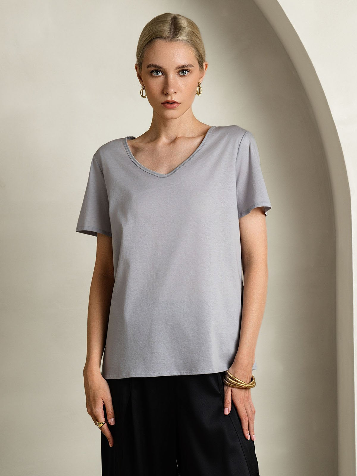 Silk Blend V-neck Women's T-Shirt