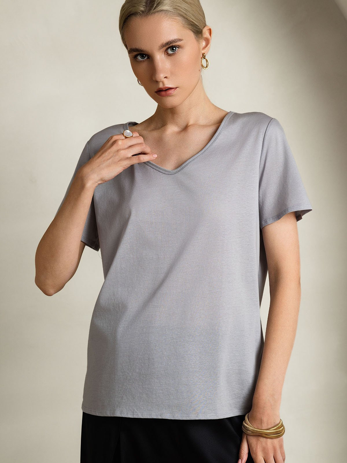Silk Blend V-neck Women's T-Shirt