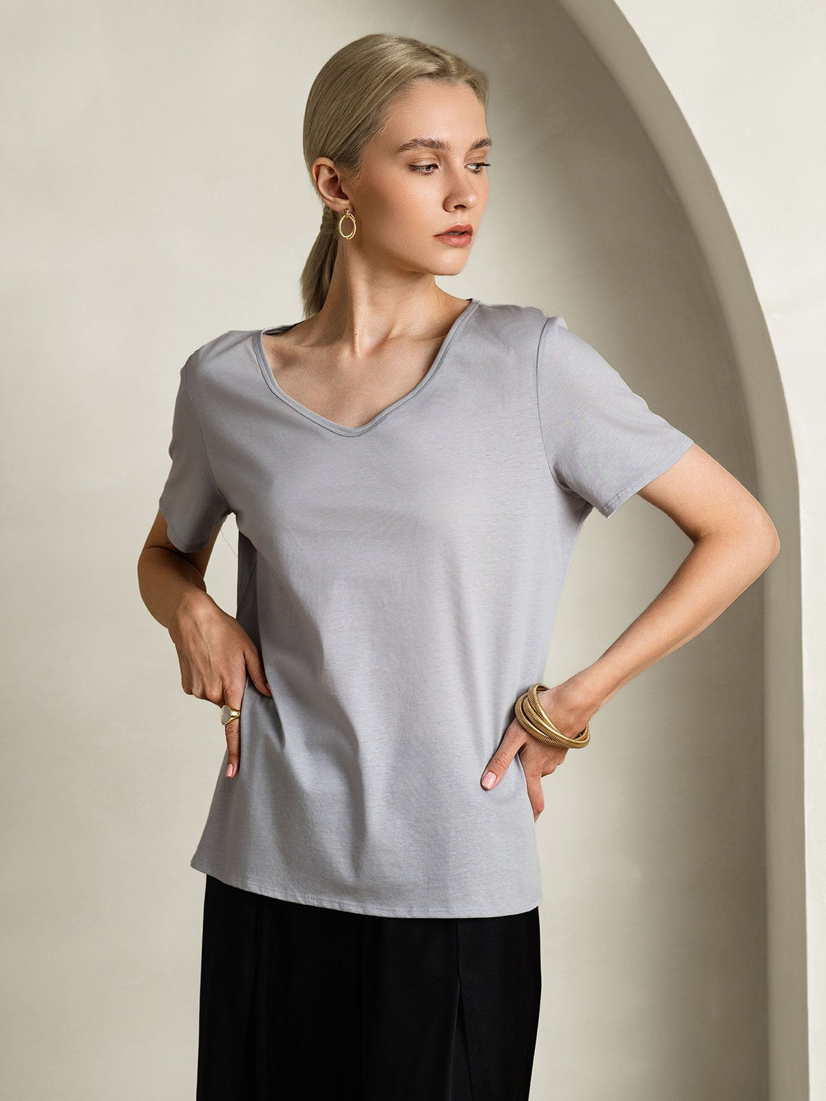 Silk Blend V-neck Women's T-Shirt