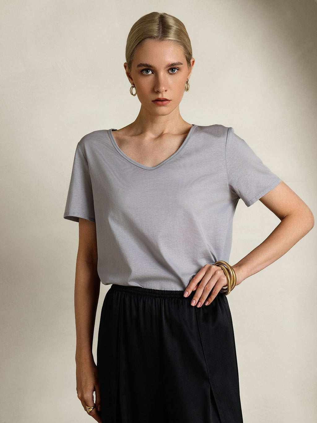 Silk Blend V-neck Women's T-Shirt