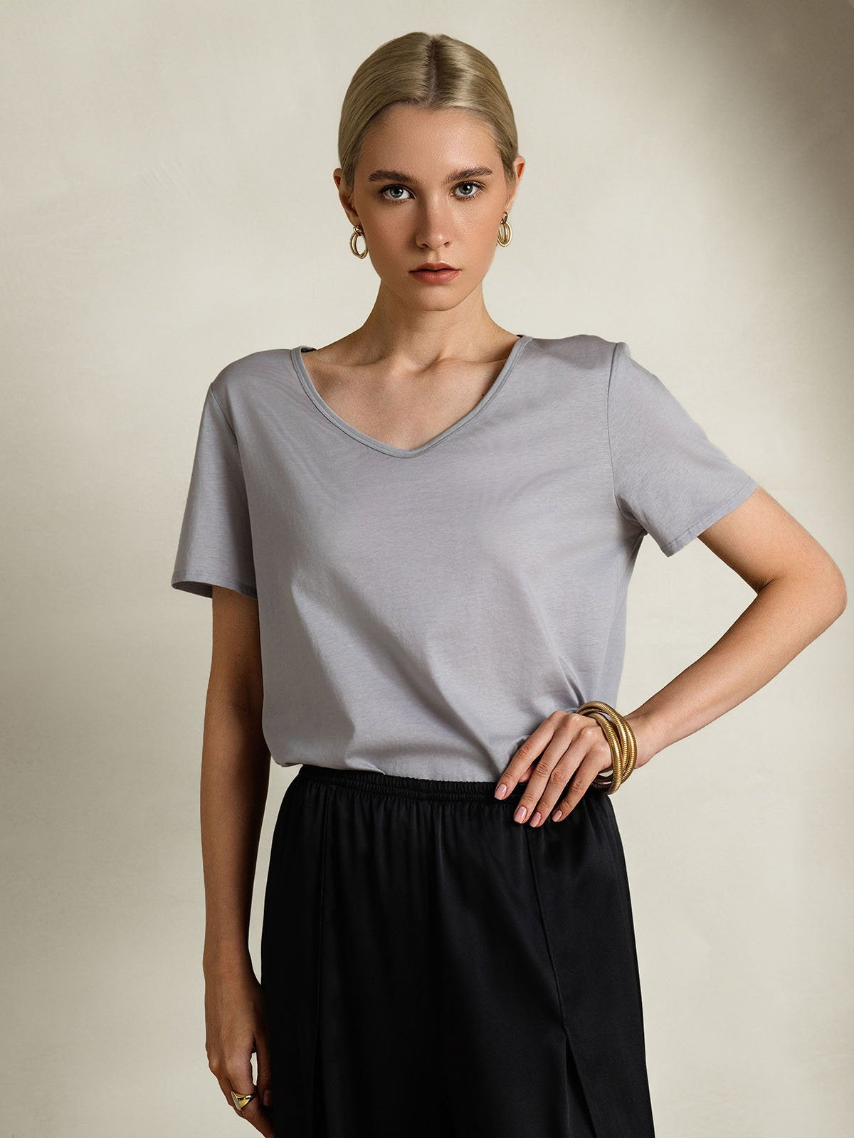 Silk Blend V-neck Women's T-Shirt