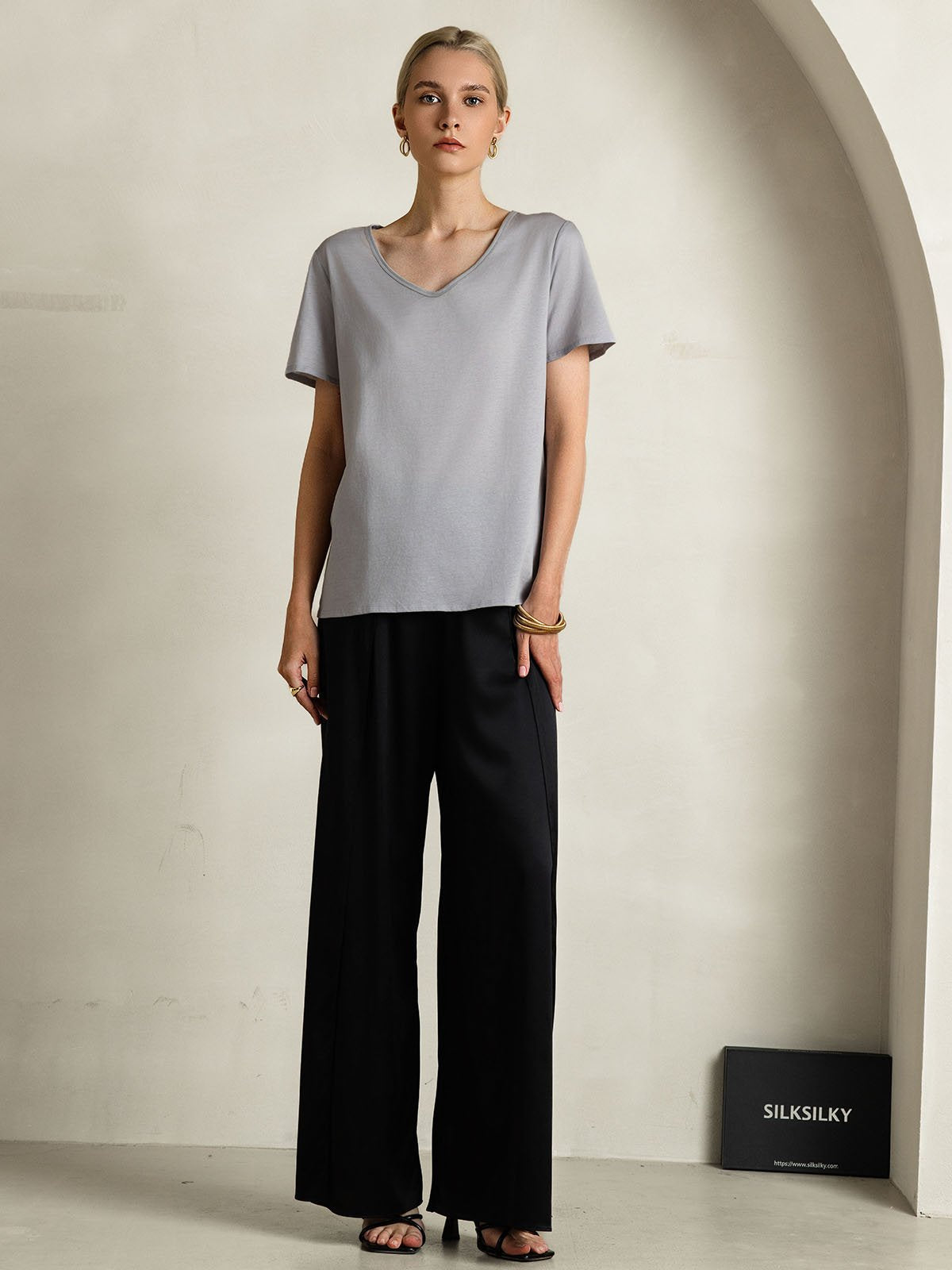 Silk Blend V-neck Women's T-Shirt
