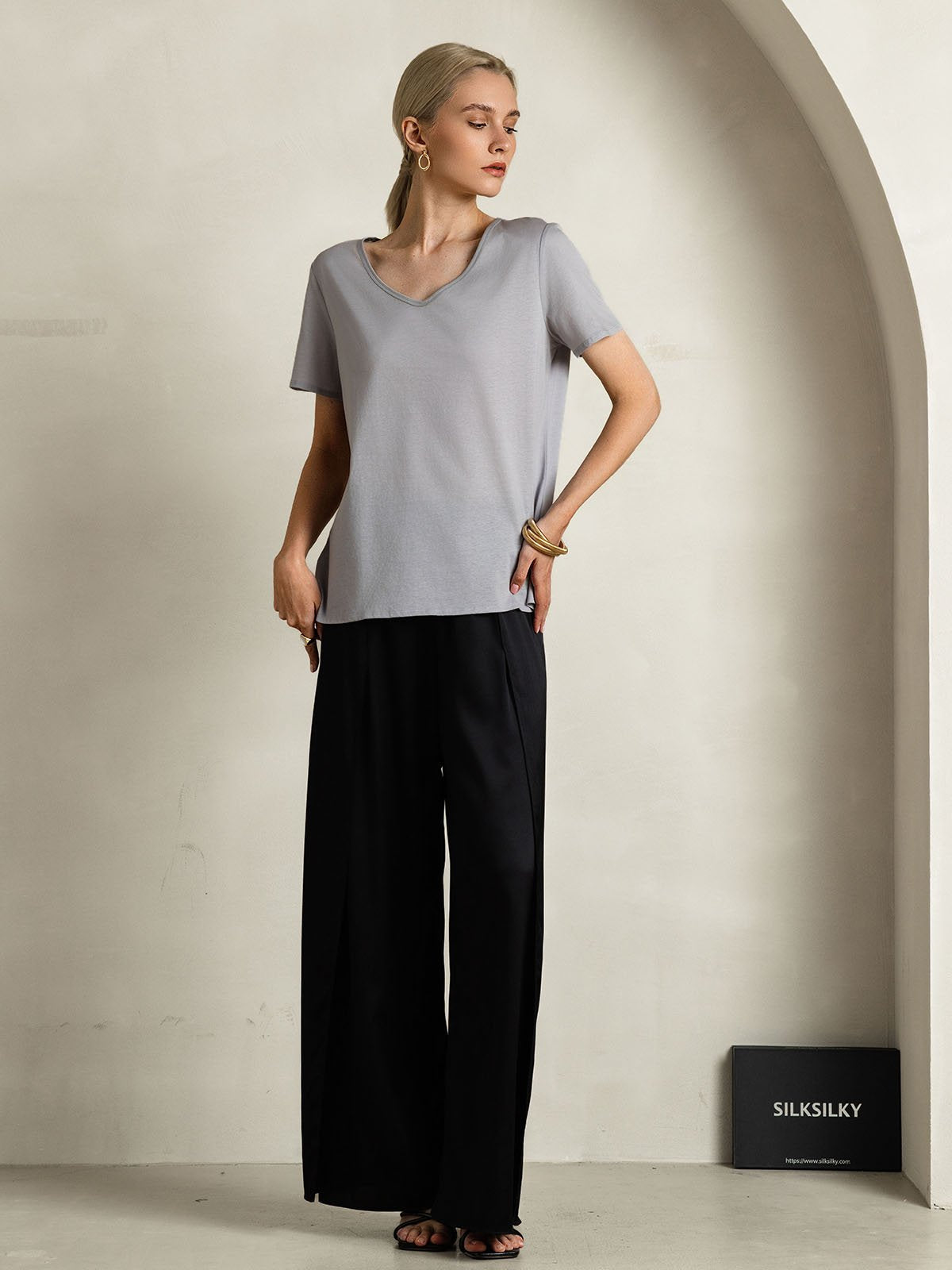 Silk Blend V-neck Women's T-Shirt