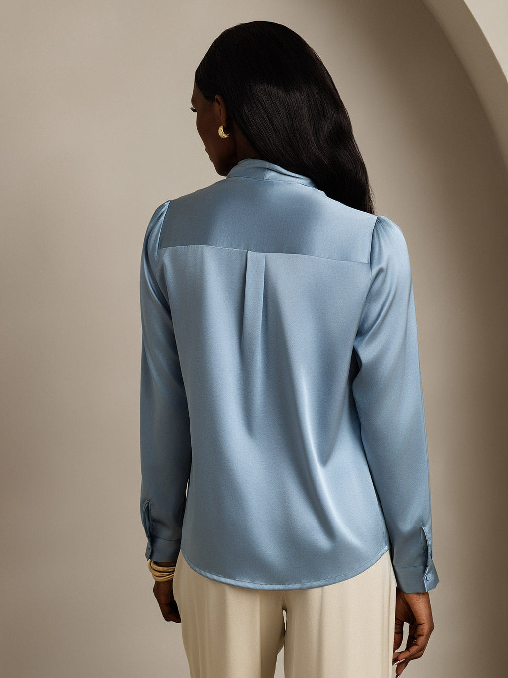 19Momme Silk Long Sleeve Tie Neck Blouse