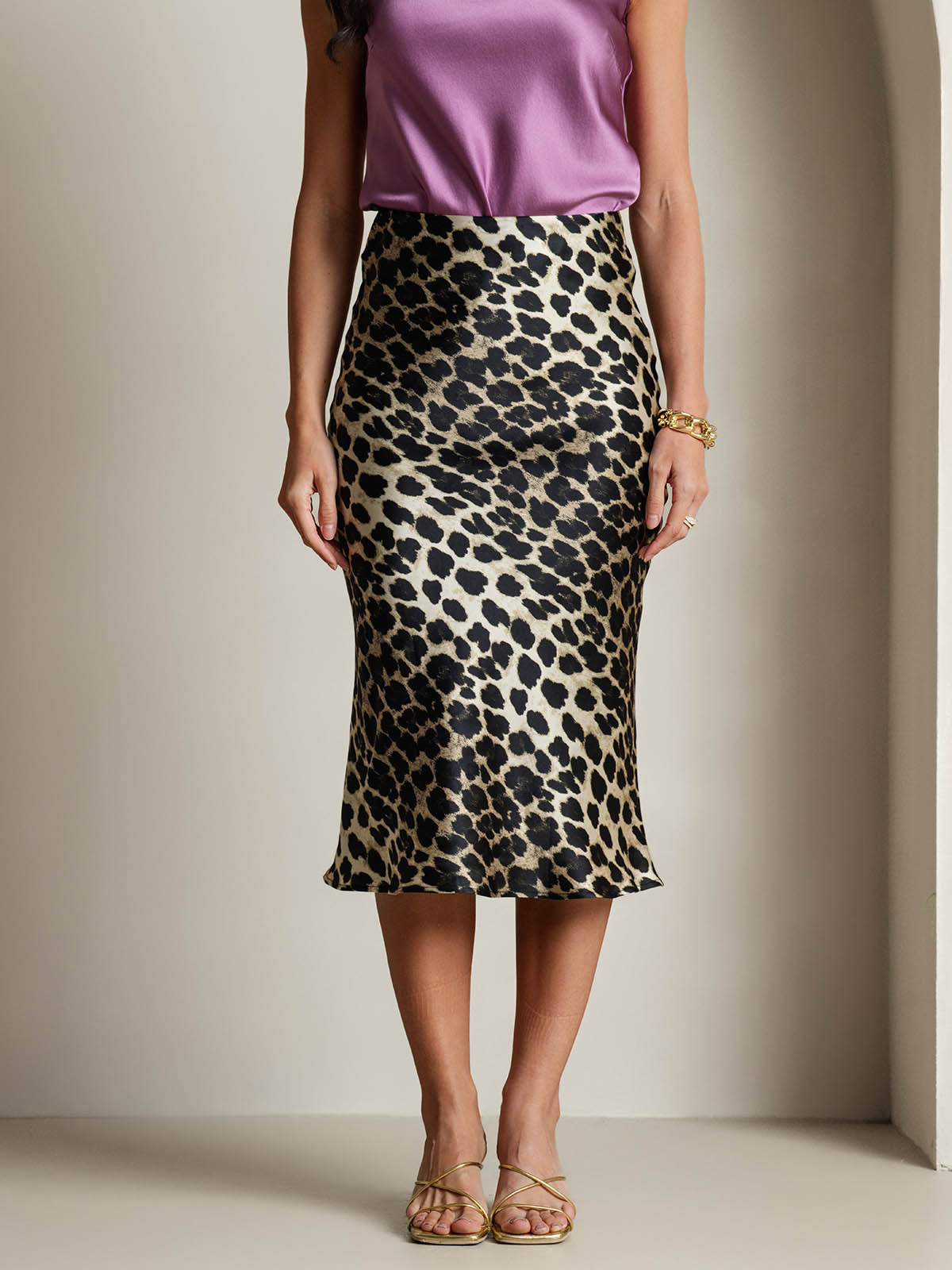 19Momme Pure Silk Long Straight Skirt with Stretch Waist Design