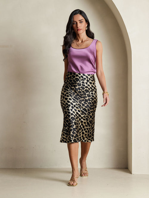19Momme Pure Silk Long Straight Skirt with Stretch Waist Design