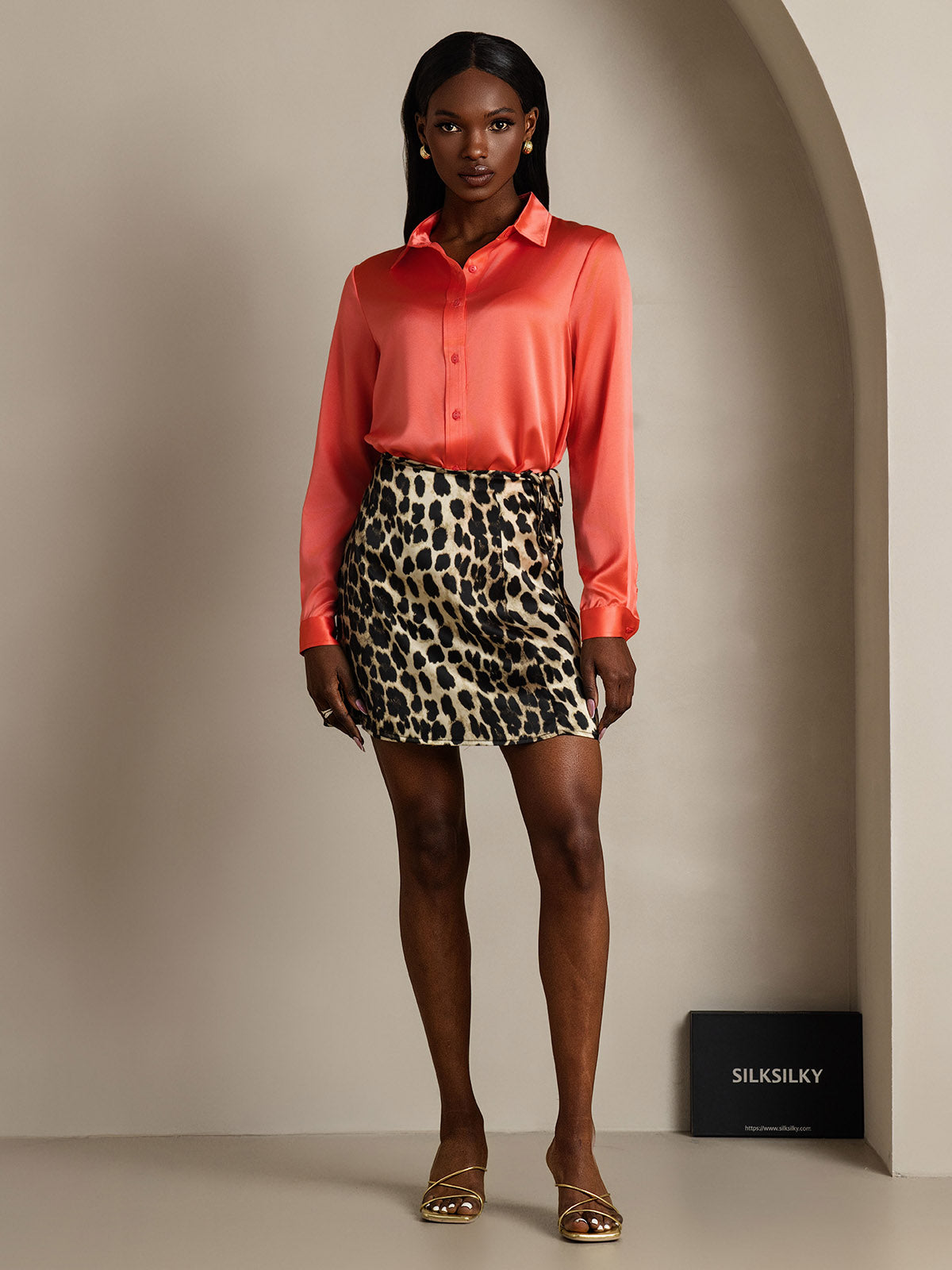 Pure Silk A Line Wrap Mini Skirt with Tie Waist Design