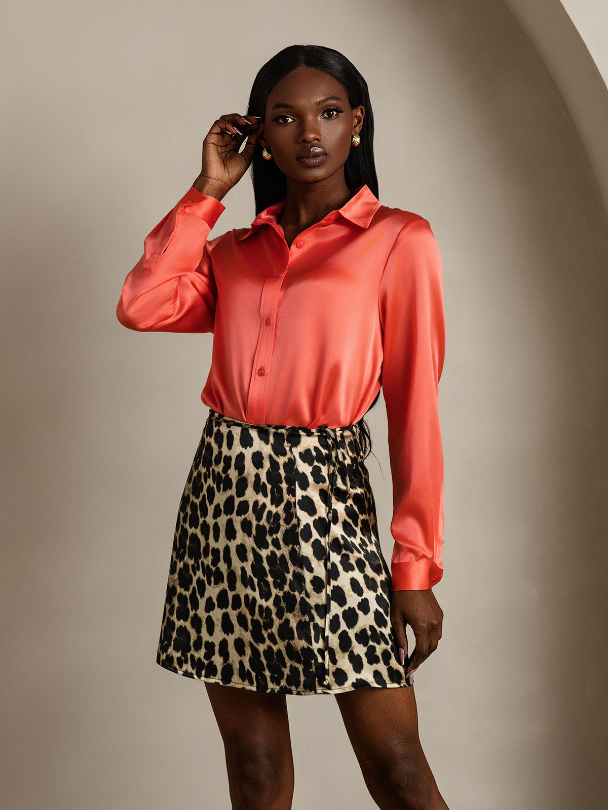 Pure Silk A Line Wrap Mini Skirt with Tie Waist Design